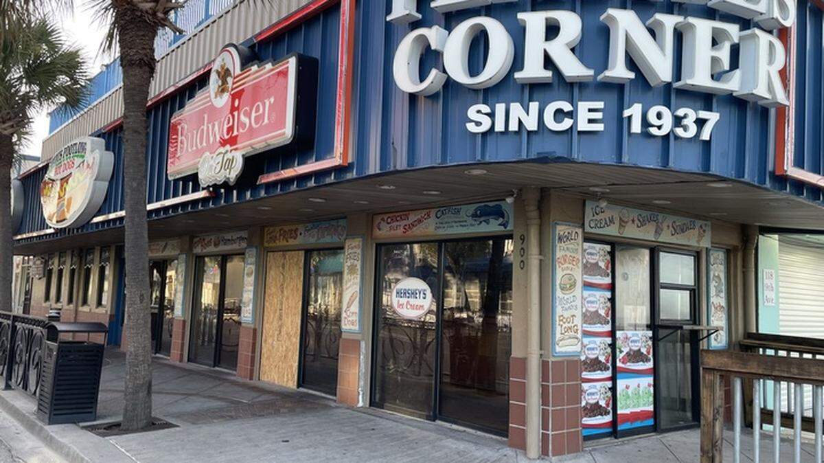 The door of Peaches Corner was boarded up Saturday morning after a shooting Friday, June 27, 2025, between a restaurant employee and customer left one person dead. TSN June 28, 2025 File.