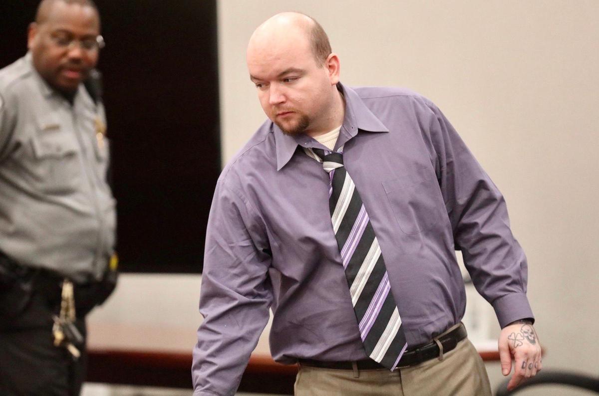 Kenneth Carlisle enters a Horry County courtroom after a break on the first day of Carlisle’s murder trial with co-defendant Jordan Hodge Tuesday morning at the Horry County Courthouse. Hodge and Carlisle are charged with two counts of murder in connection to the killing of Hodge’s grandmother and step-grandfather, 64-year-old Linda McAllister, and her 45-year-old husband William “Chet” Clemons.