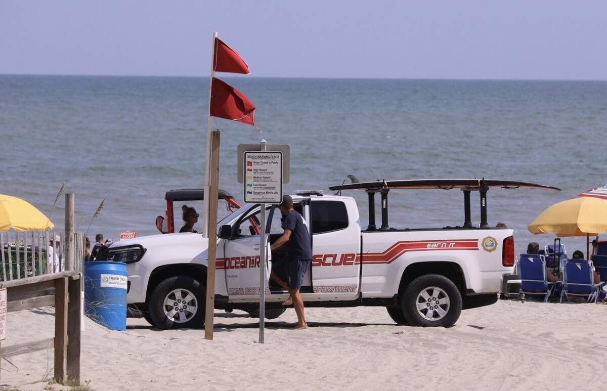 The area of beach near 21st Avenue South in Myrtle Beach is closed with double red flags after a reported drowning.