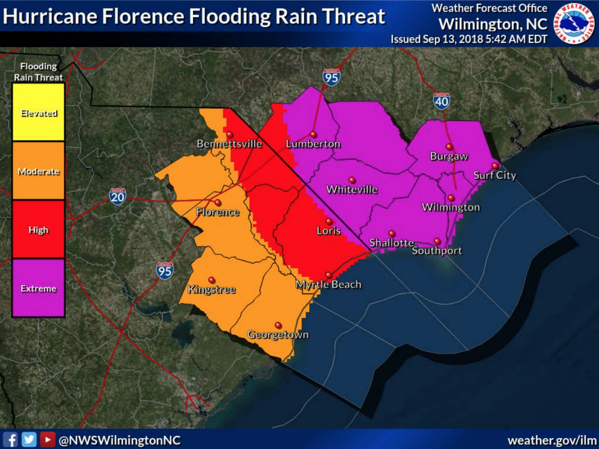 Flooding rain threat predictions for Hurricane Florence