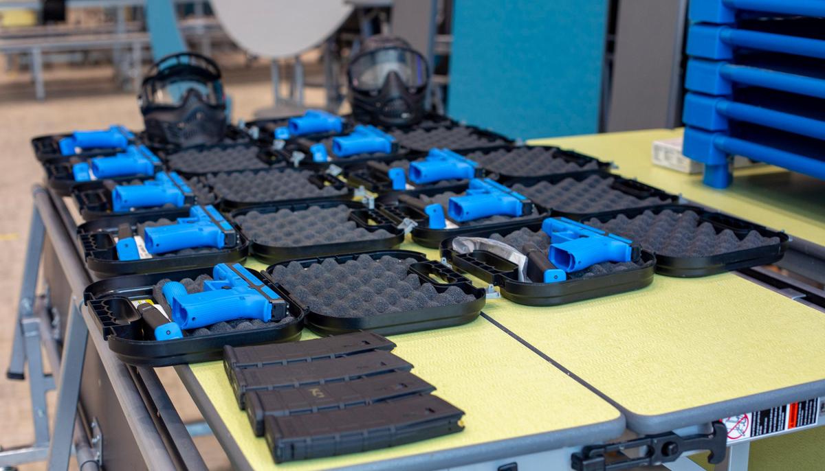 A cache of some of the weapons and gear officers used during active shooter training.  Members of the Horry County Police Department, Horry County Fire Rescue, the Aynor Police Department and U.S. Security Associates took part in the active shooter training, which took place at Socastee Elementary School in Socastee, S.C. on August 2.