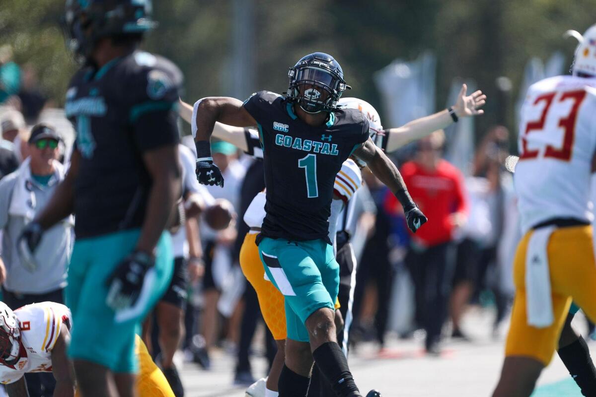 Coastal Carolina’s Braydon Bennett celebrates a big drive vs Louisiana-Monroe on Oct. 2, 2021 at Brooks Stadium in Conway. Bennett is expected to be a featured running back during the 2022 season.