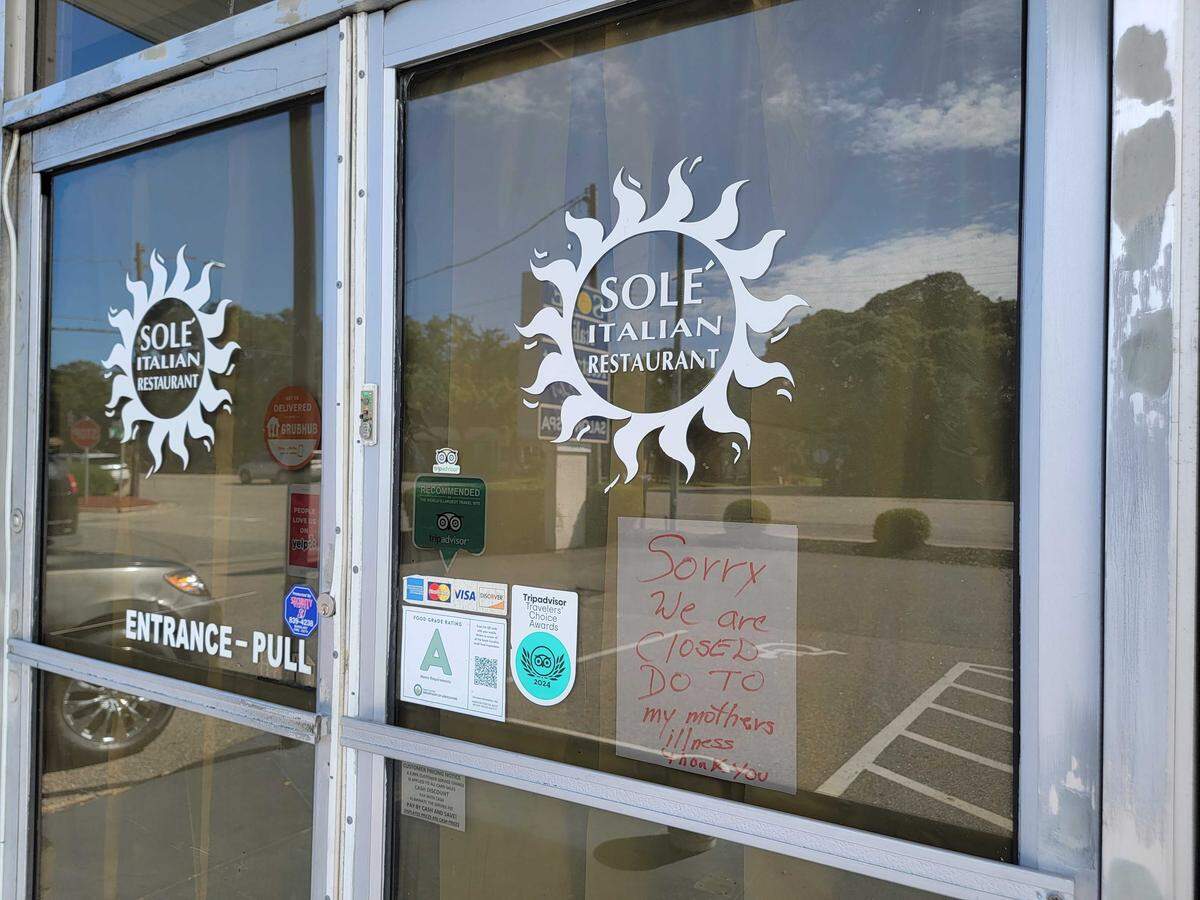 Solé Italian Restaurant in Myrtle Beach closed down this summer. A sign left on the front door stated it was because the owner’s mother is sick. Aug. 5, 2025