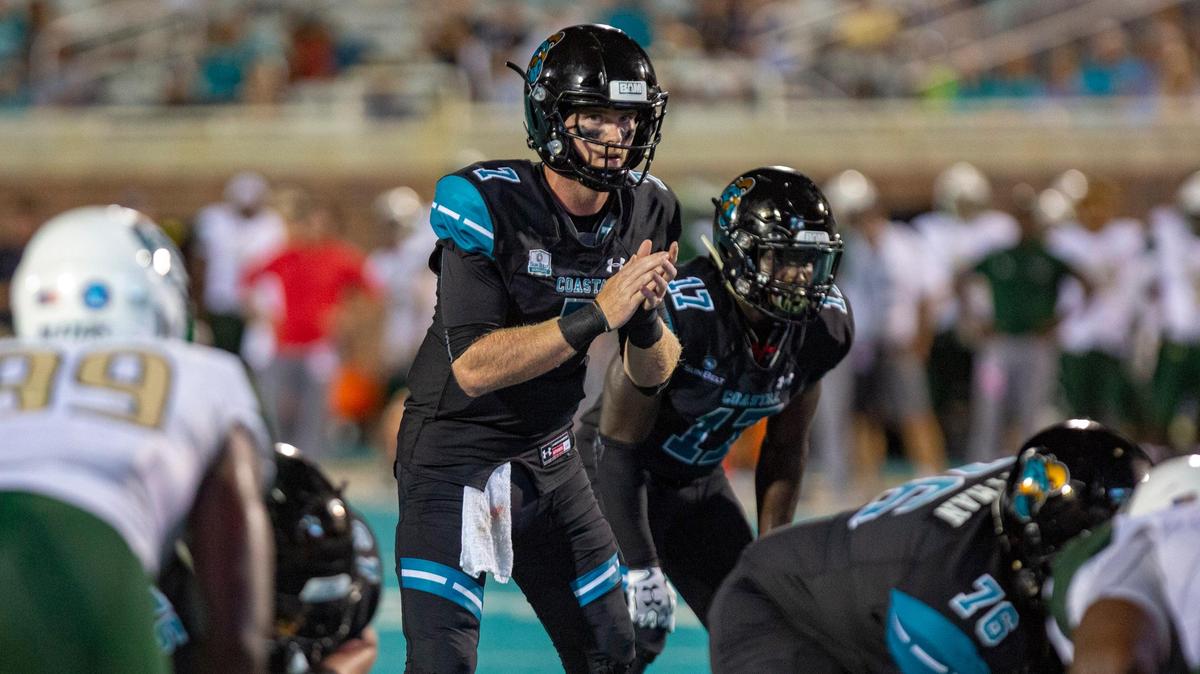 Coastal Carolina senior quarterback Kilton Anderson prepares to take a snap against the UAB Blazers on Sept. 8 at Brooks Stadium in Conway. Anderson is expected to start Saturday at Massachusetts after missing two games with an ankle injury.