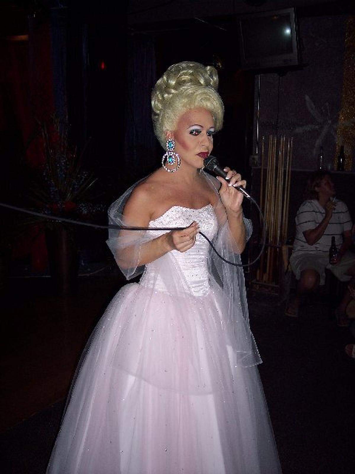 Ron Daugherty, the drag queen Erica Sommers, performs at drag queen pageant in Florence, SC. Daugherty died Jan. 16, 2021.