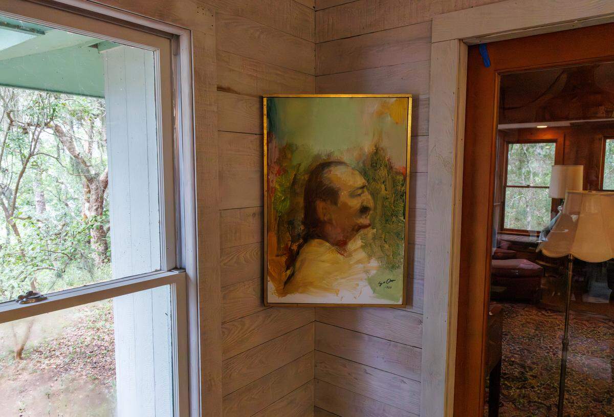 A portrait of Meher Baba hangs in the The Meher Spiritual Center Library. The center is a spiritual retreat for those who wish to learn more about Meher Baba who his followers see as the “Avatar of the Age.” The center is known as his ‘home in the West’ with other centers in Australia and in India, where Baba was born and started his mission work. Aug. 13, 2025.