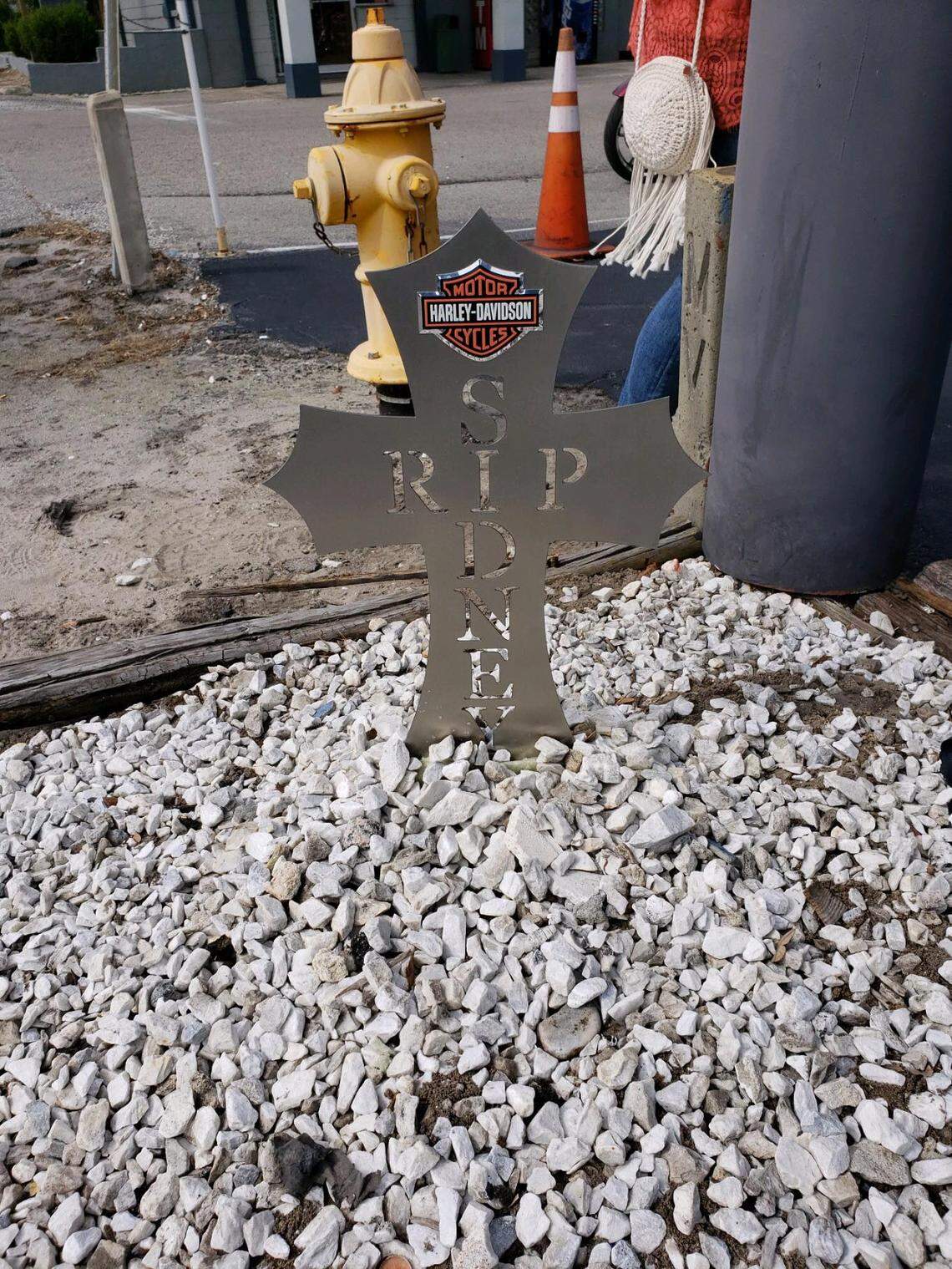 A cross sits at the intersection of U.S. 17 and 31st Avenue South in Atlantic Beach, where Durham, North Carolina resident Sidney Williams died in a motorcycle wreck in 2017.