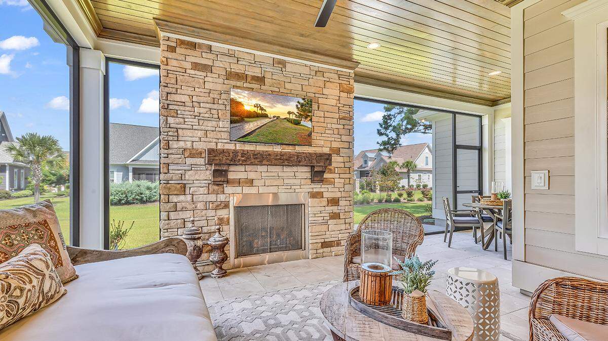 A living room in the patio home community Courtyards by Carrell in Ocean Isle Beach, North Carolina.