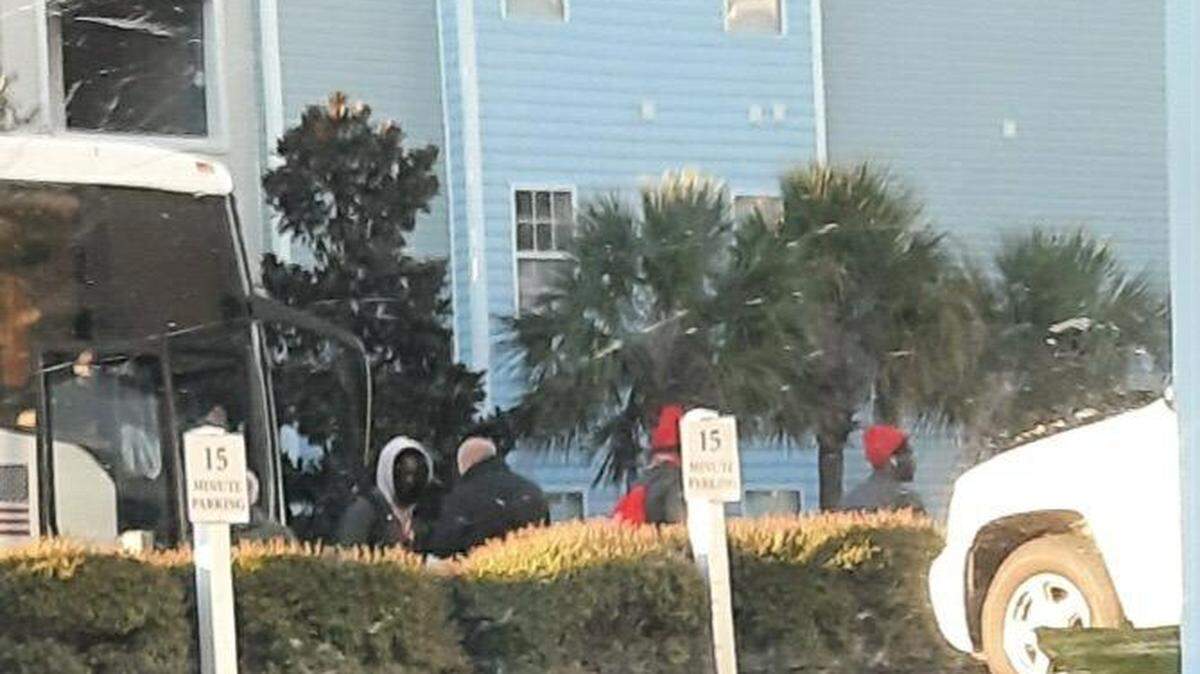 A photo taken Nov. 28, 2023, allegedly shows people living illegally in the United States being transported by bus to a Myrtle Beach hotel. Both state and federal agencies have not been able to provide information about whether people are being transported to the area.