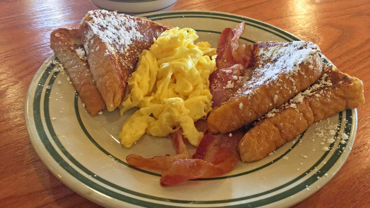 A French toast breakfast at Flapjack’s Pancake Cabin in Garden City Beach.