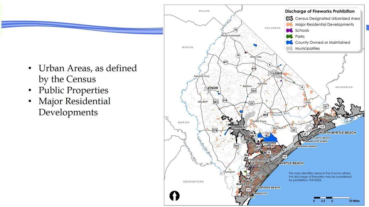 This map was provided to the Horry County Council on Sept. 20, 2022 during a discussion on a possible fireworks prohibition.