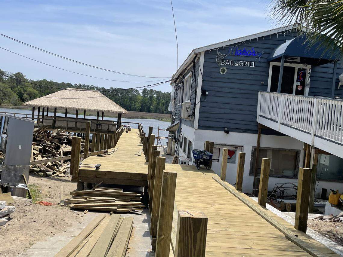 Makos Marina Bar N Grill's tiki bar is expected to be finished by the first week in May, right before the World Famous Blue Crab Festival takes place May 16 and 17. The festival brings thousands of people to Little River each year.