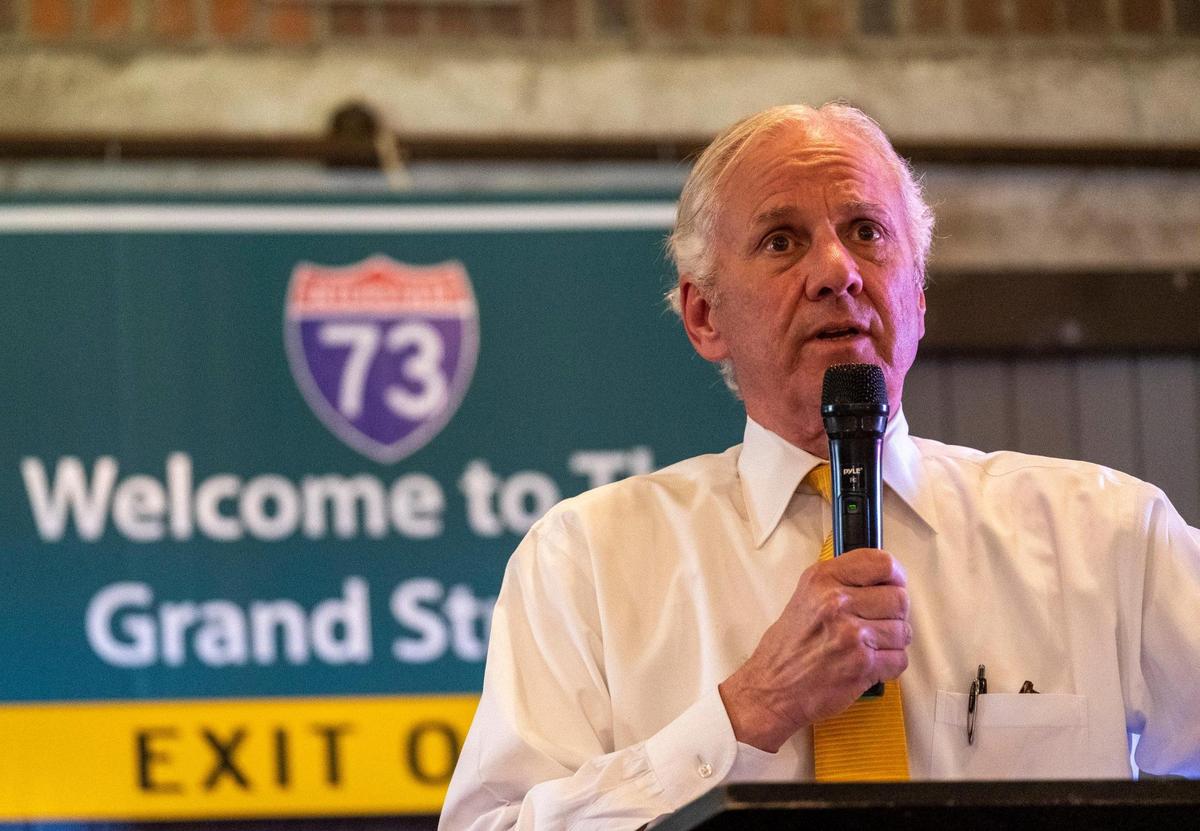Governor Henry McMaster spoke to supporters and press about the state of the economy and the importance of I-73 at the Myrtle Beach Chamber of Commerce’s Advocacy Council meeting in Myrtle Beach on Monday. April 12, 2021.