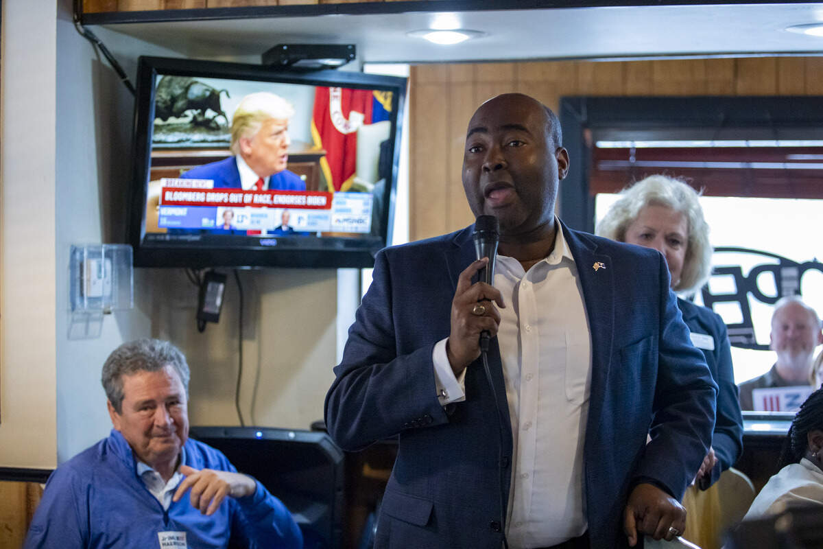 Jaime Harrison speaks to supporters Wednesday afternoon at Big Mike’s Soul Food in Myrtle Beach.