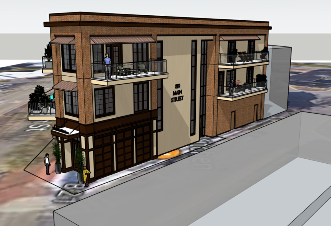 Doyle Achitecture presented plans for a three-story building to house a restaurant and five apartment units.