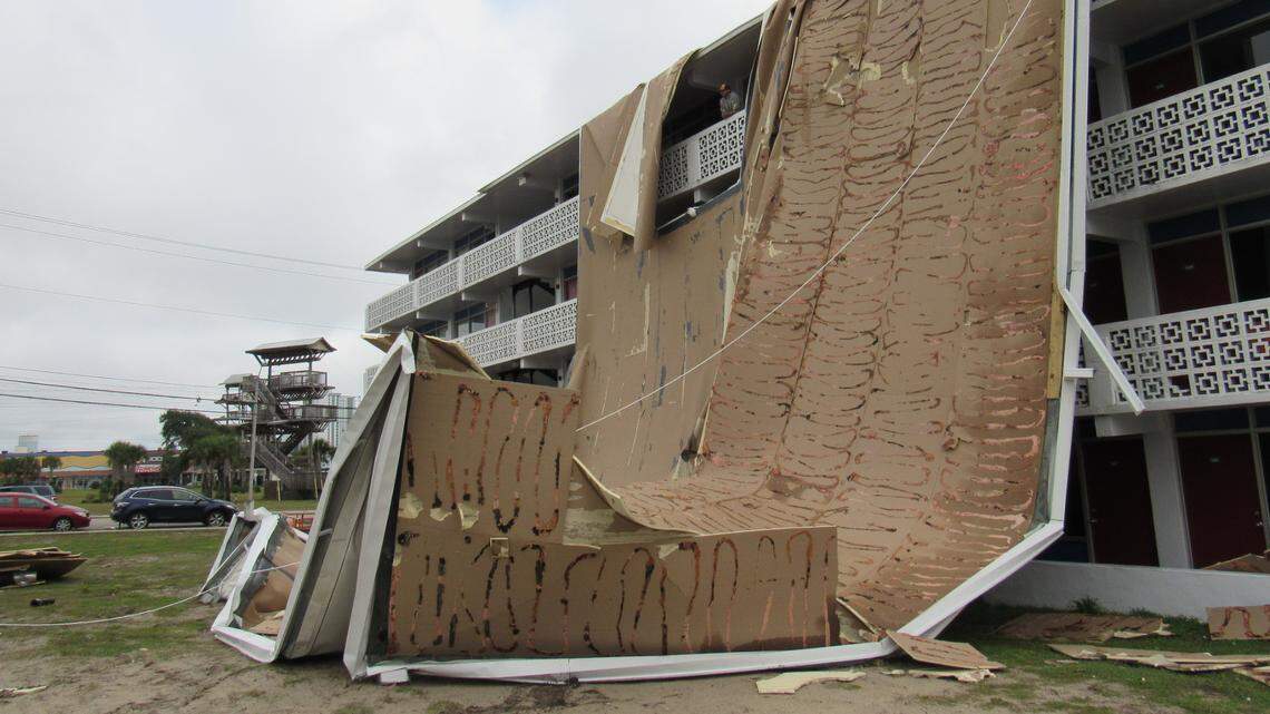 Storm rips roof off Myrtle Beach motel, which housed families displaced by hurricane