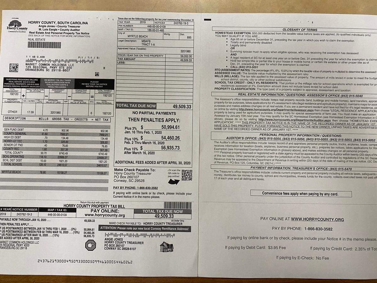 A sample of an old Horry County property tax notice sent to taxpayers. Officials on Tuesday said these notices were too cluttered and often confused taxpayers about what they owed to the county. 
