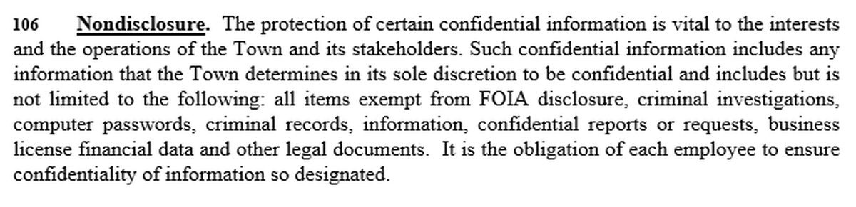 A screenshot of the Town of Surfside Beach’s media policy, emailed to The Sun News from the town’s lead spokesperson Tabitha Mull.