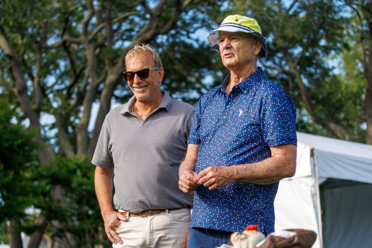 Kevin Costner and Bill Murray chat on the driving range prior to the 2025 ONEflight Myrtle Beach Classic Celebrity Pro-Am tournament on Wednesday at the Dunes Golf and Beach Club in Myrtle Beach. More than twenty celebrities including Kurt Russell, Kevin Costner and Vanna White. The full tournament is being played Thursday through Sunday in Myrtle Beach, SC. May 7, 2025.