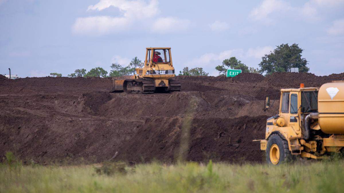 Infrastructure work is underway on a large tract of property near the Robert Edge Parkway and U.S. 31 interchange in North Myrtle Beach off Pelican Bay Road. North Myrtle Beach is booming with new construction of residential and commercial buildings. Photo originally taken Sept. 13, 2023.