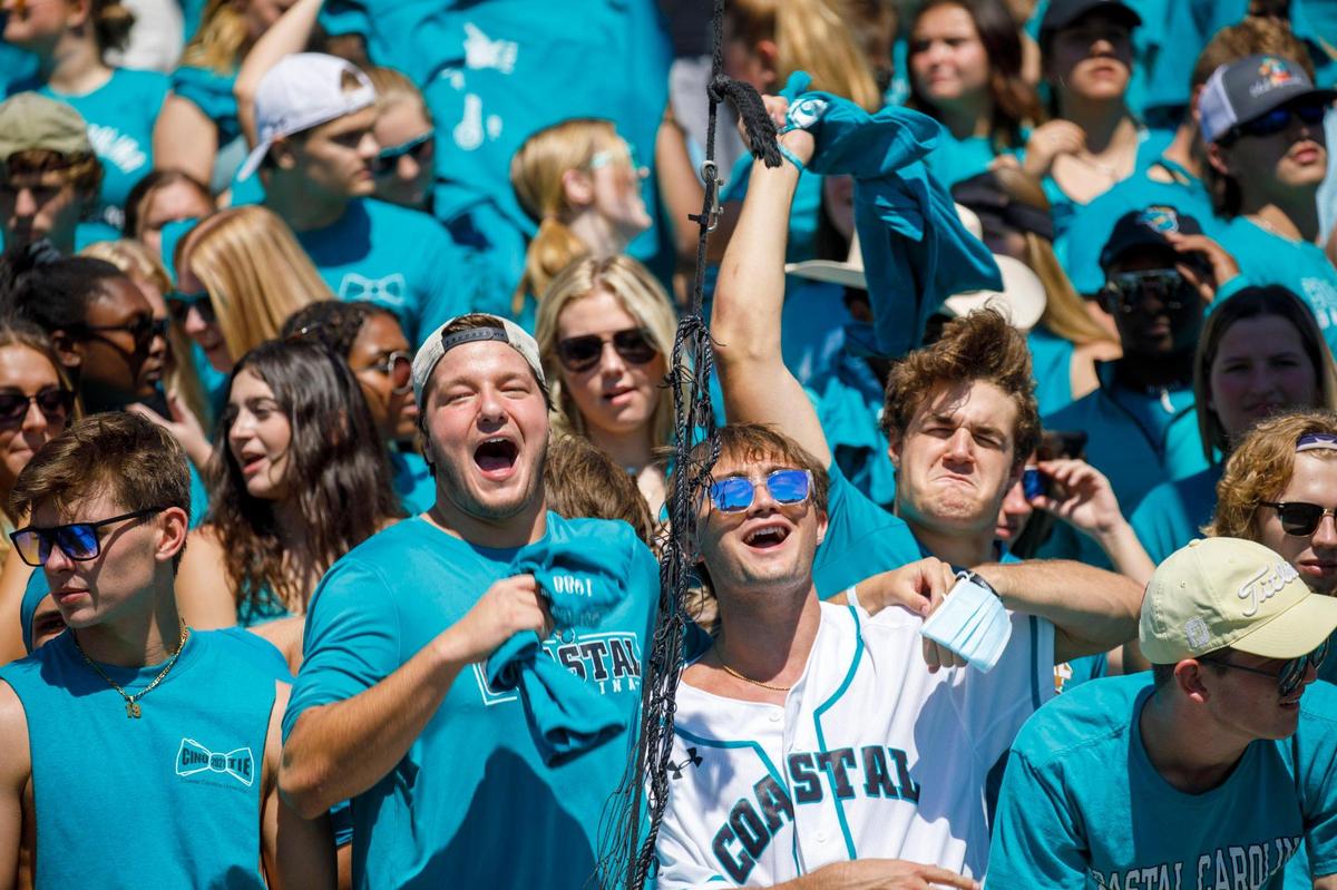 Coastal Carolina, ranked 17, defeated Massachusetts on Saturday at Brooks Stadium in Conway SC. Spectators were encouraged to wear teal for a “teal out” promotion. Aug. 11, 2021.