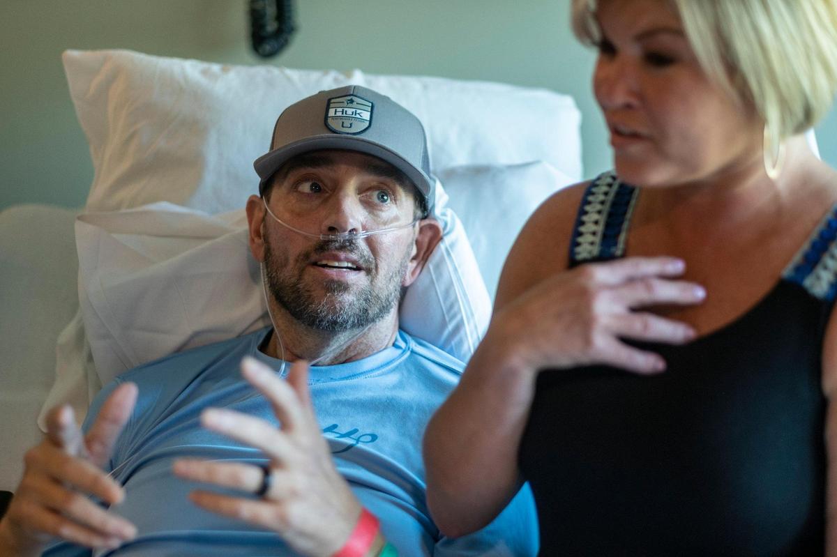 Chad Hardee and wife Jean Marie Hardee recount their ordeal with COVID-19 while recovering at Tidelands Health Rehabilitation Hospital at Little River. After nearly six months of hospitalization, his body ravaged by COVID-19, Chad Hardee finally returned home to his family on Friday. His continued recovery from the virus has been called a miracle by his family and friends. May 25, 2021.