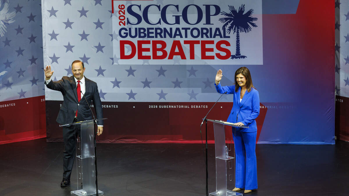 Lt. Gov. Pamela Evette and Attorney General Alan Wilson were asked about violent crime in Myrtle Beach at a runoff debate at Coastal Carolina University in Conway on June 16, 2026.