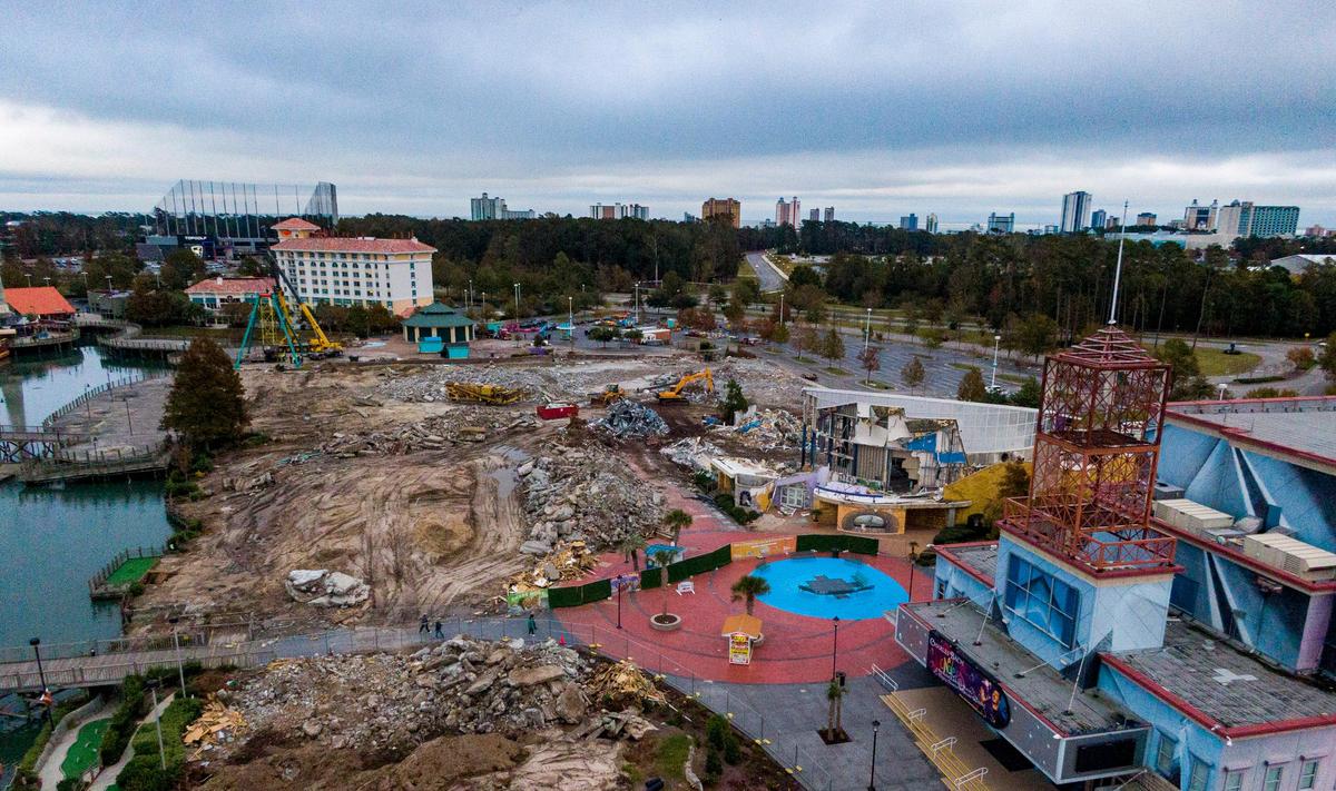 A view of the Broadway at the Beach demolition from above.