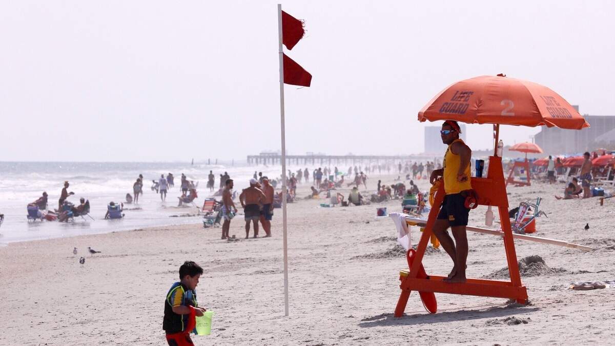 Double red flags were posted at 22nd Avenue South in Myrtle Beach on Friday to signal no swimming allowed.