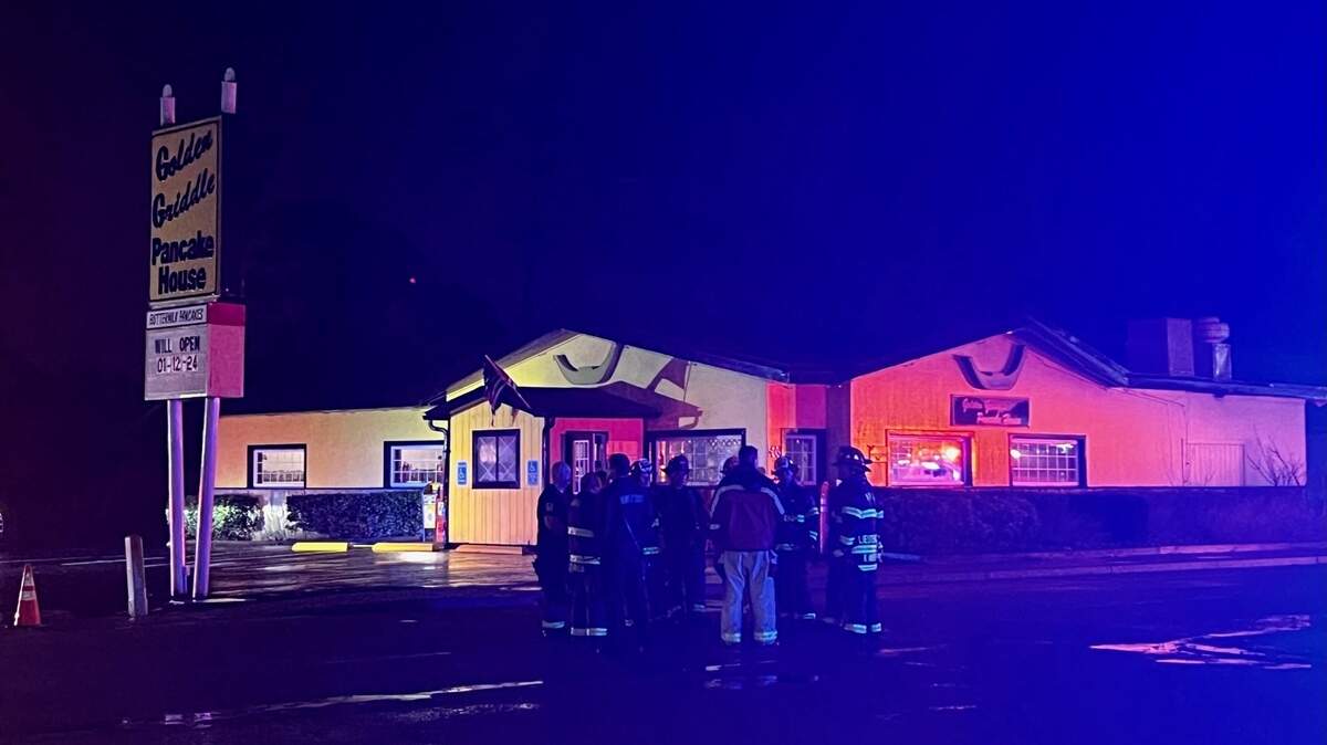 North Myrtle Beach Fire crews responded Tuesday evening to a fire at the Golden Griddle Pancake House on Main Street. Main Street was shut down while crews battled the flames in the severe storm. Jan. 9, 2024