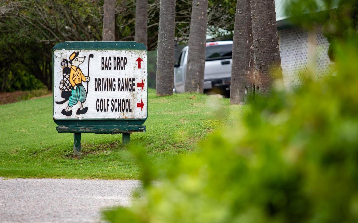 A sign directs golfers to the various areas of Possum Trot Golf Course in North Myrtle Beach.