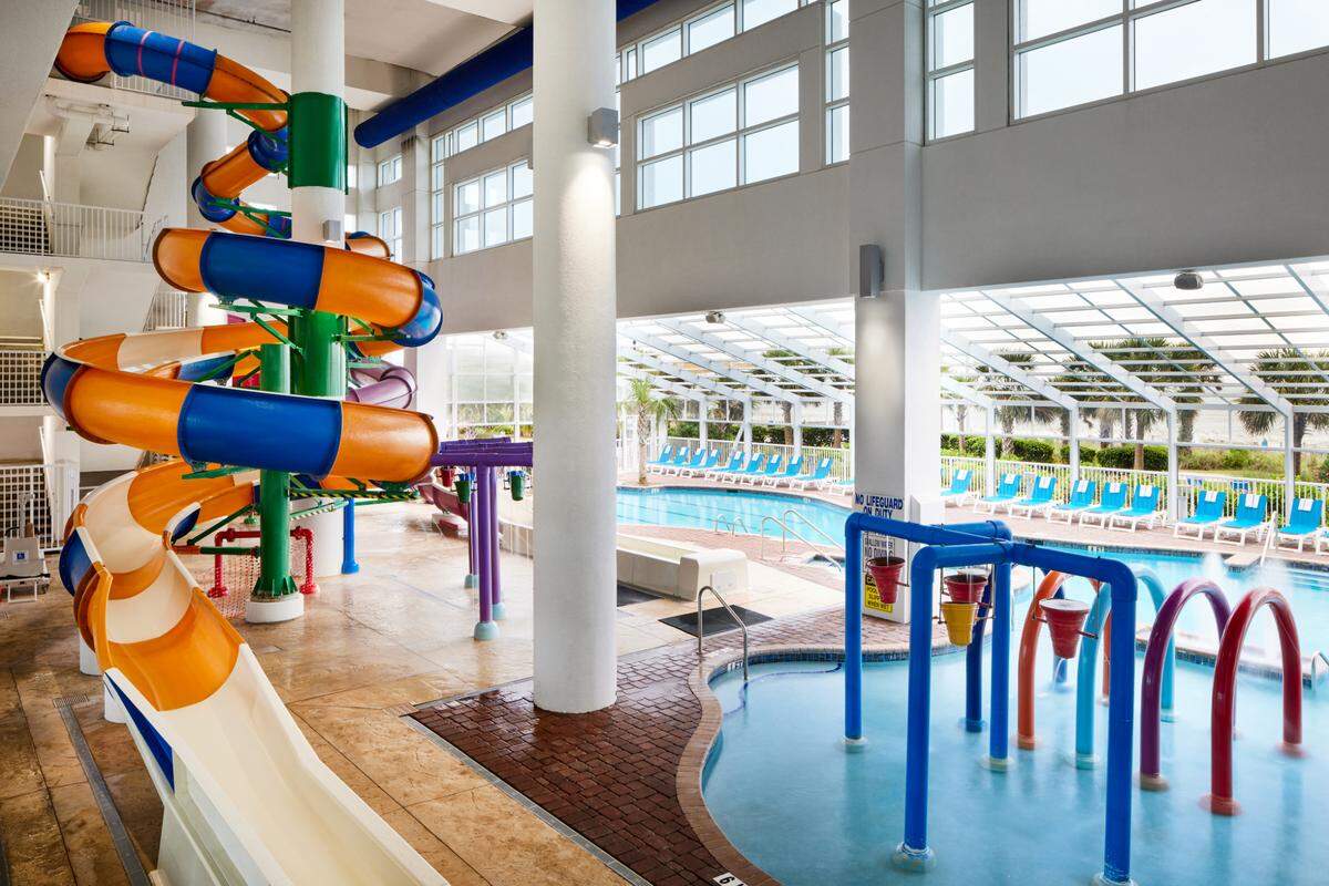 The Homewood Suites by Hilton Myrtle Beach Oceanfront features an indoor waterpark with two slides.