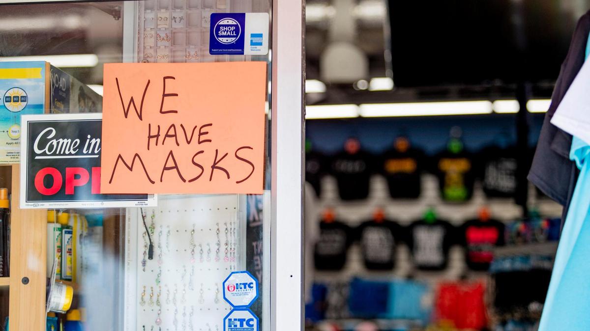 Bargain World on Main Street in North Myrtle Beach advertises respirator masks for sale Monday afternoon as Horry County continues to deal with the spread of the COVID-19 coronavirus.