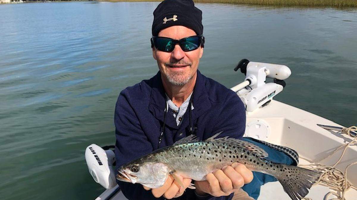 Fishing action for spotted seatrout is hot in local estuaries, such as this specimen caught in Murrells Inlet by angler John Duke of Lancaster.