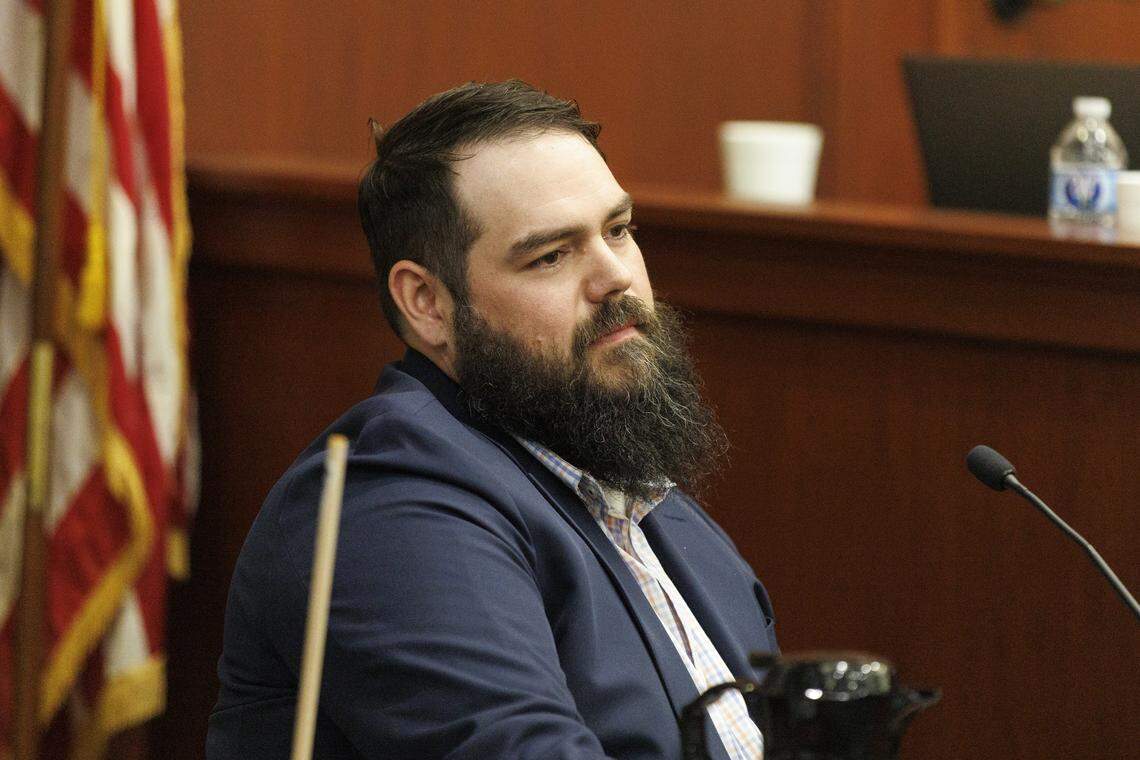 Defense attorney Morgan Martin begins questioning his client Kenneth “Bradley” Williams. Day four of a Stand Your Ground hearing was being held for Weldon Boyd, owner of Buoys on the Boulevard, and Kenneth “Bradley” Williams in the shooting death of Scott Spivey. Boyd and Williams have been named in a wrongful death lawsuit by the Spivey family in his shooting death nearly three years ago. The hearing will determine if the pair are granted immunity under South Carolina’s Stand Your Ground law. Feb. 20, 2026.