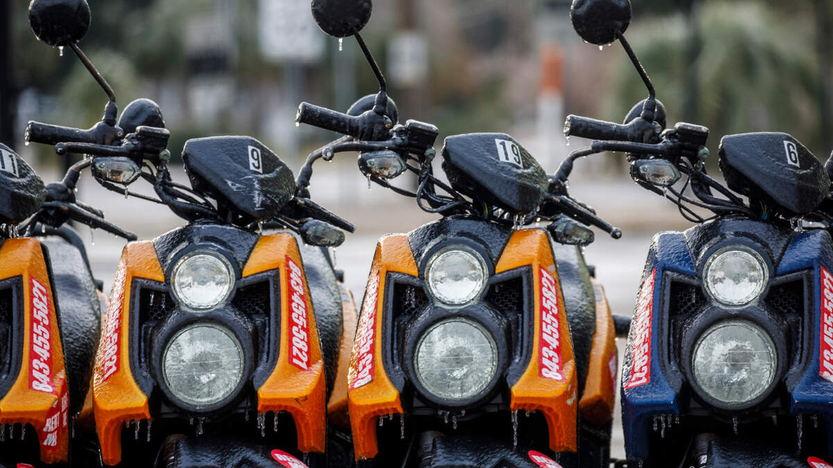 Rental mopeds are covered in a glaze of ice on Saturday in North Myrtle Beach. A rare winter storm struck the Grand Strand area on Friday, Jan. 21st and Saturday Jan. 22, 2022 coating everything in the region with a glaze of ice. Jan. 22, 2022.