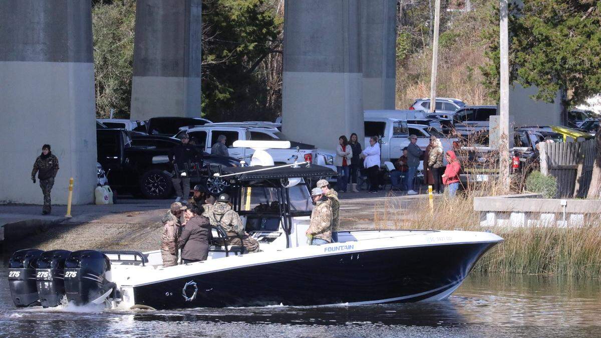 A rescue boat searches near Little River, S.C., Friday on the Intracoastal Waterway looking for missing boater Tyler Doyle. Jan. 27, 2023.