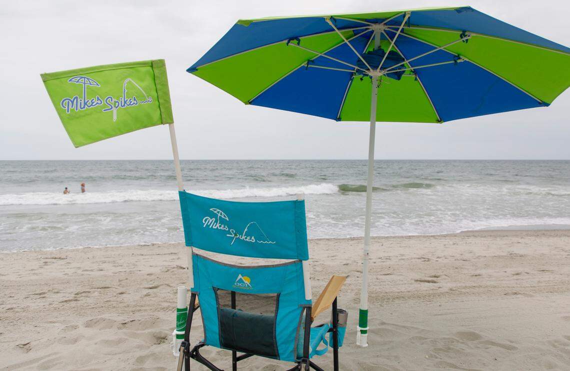 North Myrtle Beach couple Mike Haney and his wife Cathy came up with the idea of the Mike’s Spikes Hammerhead umbrella anchor while sitting on the beach on Easter weekend in 2006. They have sold more than 60,000 units of the invention. July 29, 2024.