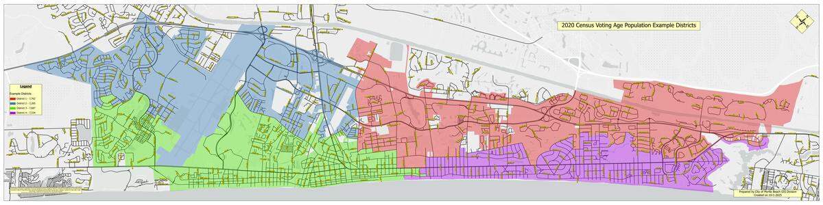 Planning maps show how Myrtle Beach could be divided into four or six council districts.