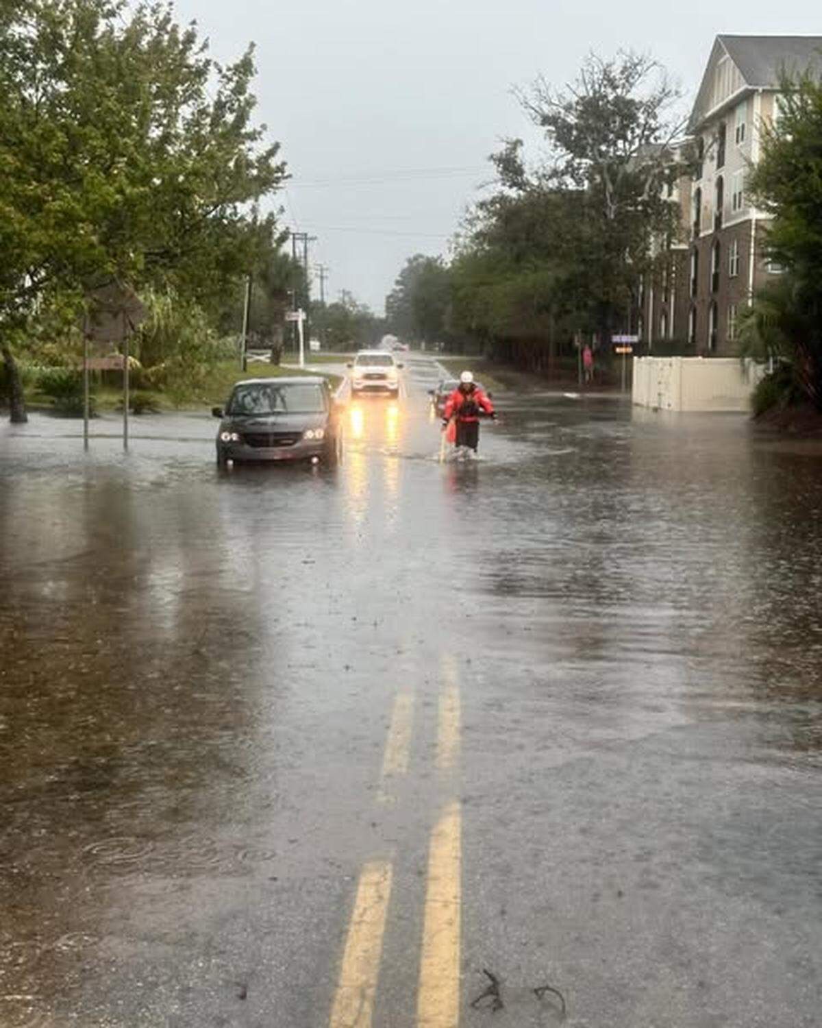 Increased rains brought flooding to Myrtle Beach on Sunday, Oct. 12, 2025. Parts of Ocean Boulevard from 62nd Ave N through 70th Ave N were covered with water.