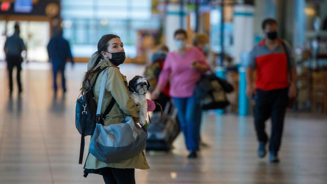 The TSA and CDC extended the mask mandate for airports and planes through April 18. Above, travelers at Myrtle Beach International Airport terminal. TSN File. March 09, 2022.