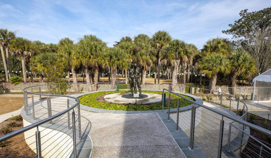 The Gaia Walk, named for the sculpture by Dora Natella, is an ADA-compliant ramp that circles the bronze sculpture to an elevated veranda, 9 feet above the gardens.&nbsp;Jan. 8, 2026. 