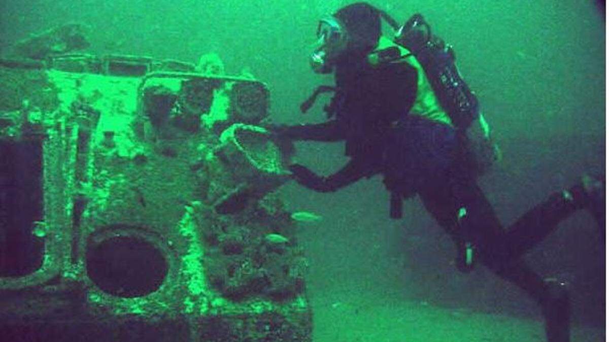 An Army personnel carrier used as part of an artificial reef -