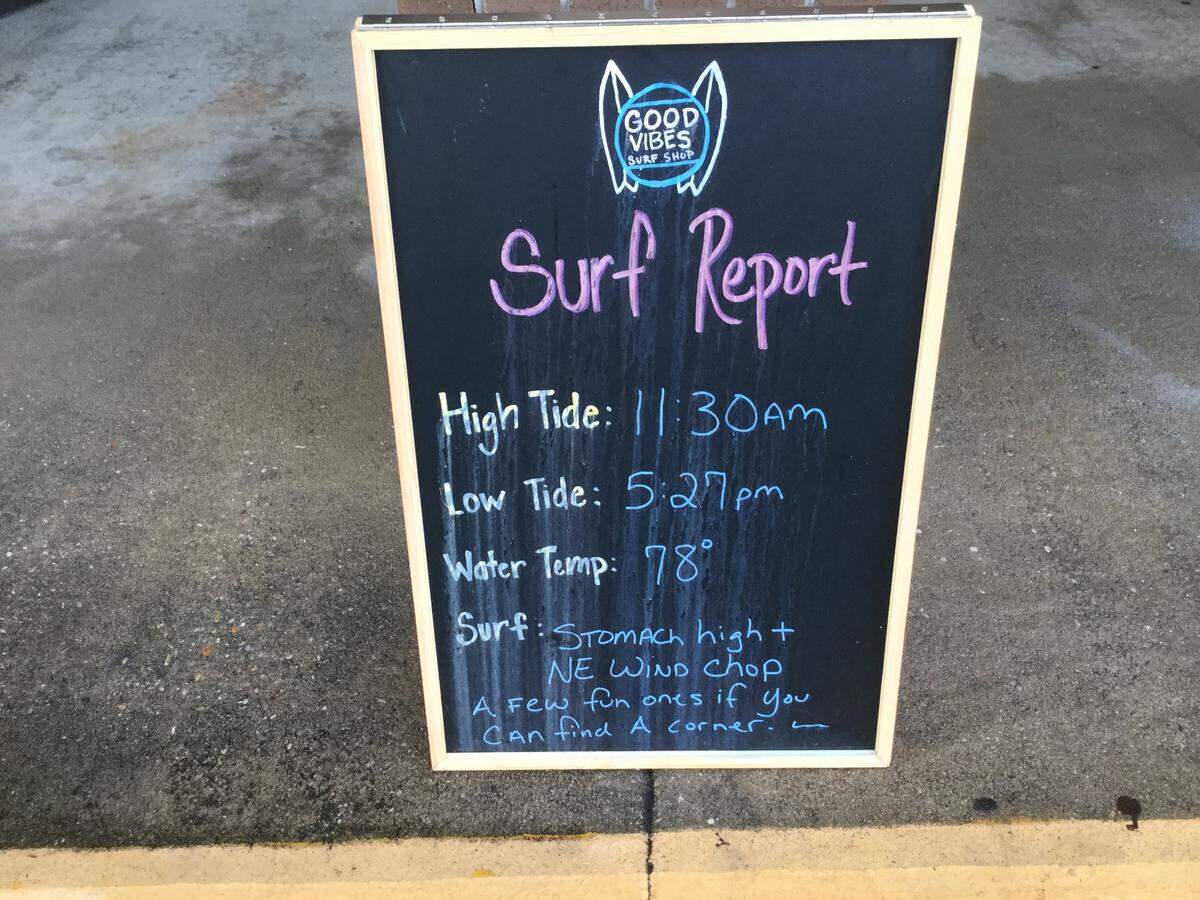 The Good Vibes Surf Shop opened Monday at Deerfield Plaza in Surfside Beach, S.C. The store will provide a daily surf report on a chalkboard as well as by phone.