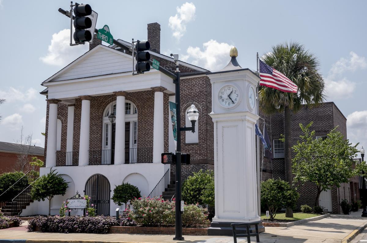 Conway’s City Hall and clock tower is on the corner of Third Avenue and Main Street. Aug, 16 2018.
