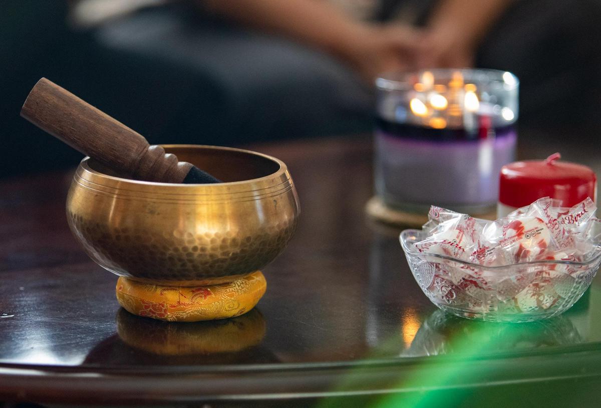 A herb grinder sits on a table in Karen Wessling’s home in Myrtle Beach.