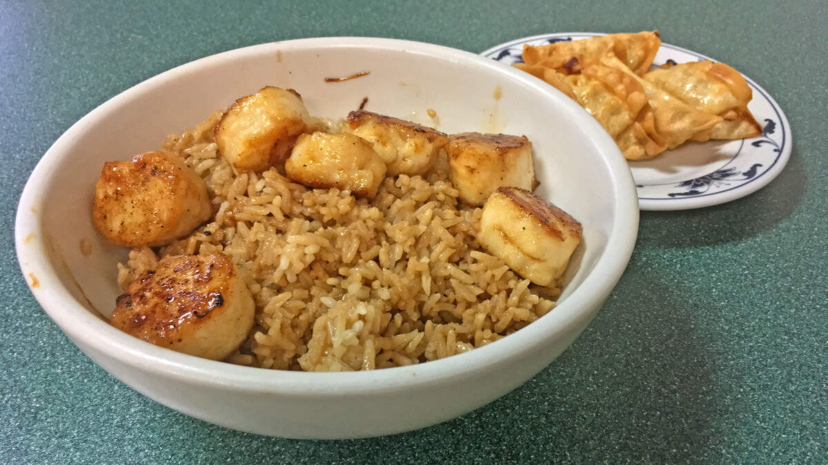 A scallop bowl with dumplings at Sone Hibachi.