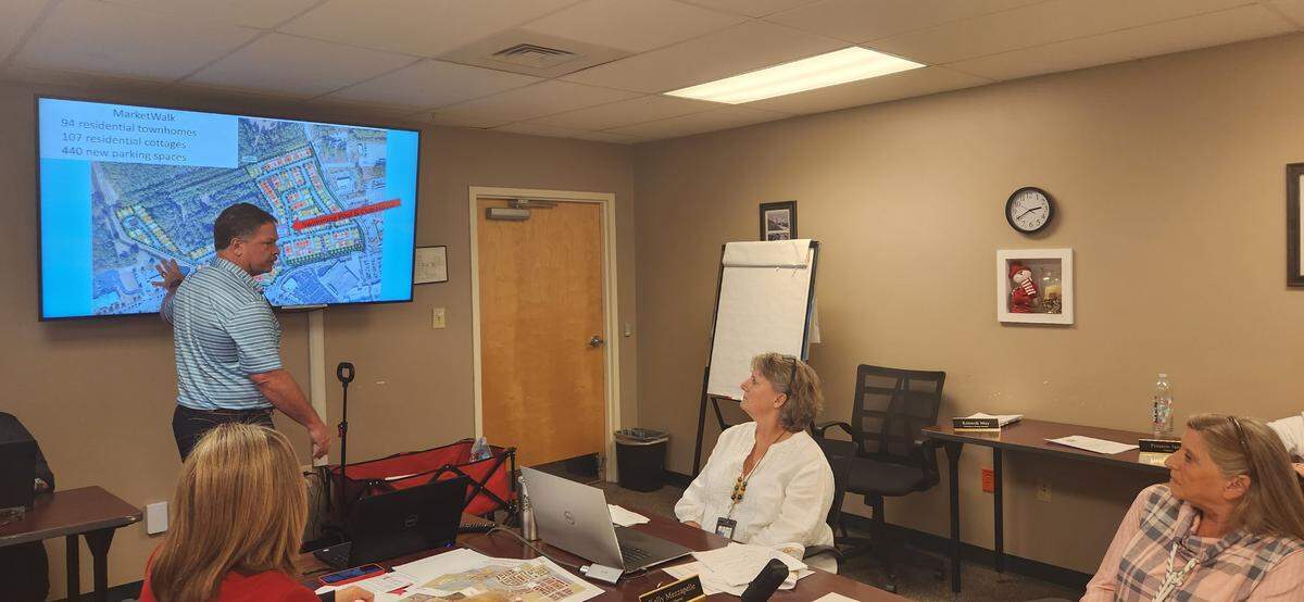 Engineer Walter Warren of Pawleys Island-based Thomas & Hutton reviews site plans for the MarketWalk at Market Common with Myrtle Beach planning officials on Jan. 3, 2022.