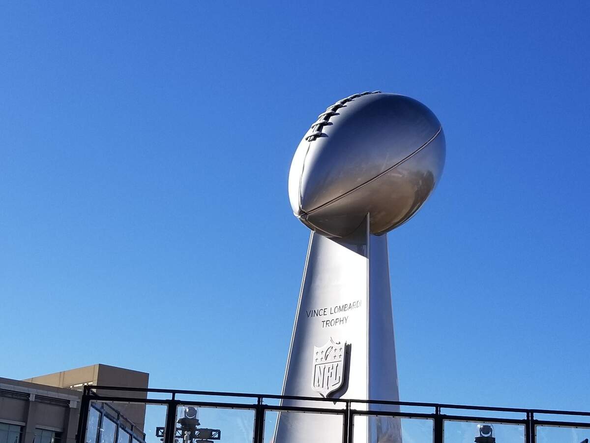 A 25-foot tall replica of the Vince Lombari Trophy sits in Centennial Olympic Park in Atlanta.