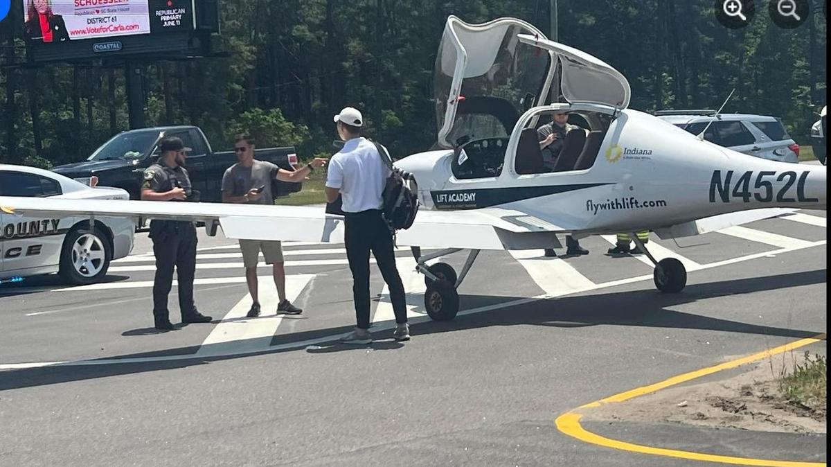 A small plane landed on U.S. 501 Wednesday, May 28, 2024, blocking beach bound traffic.